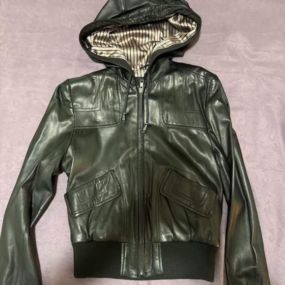 Identify Jackets & Blazers - Black leather jacket with hood